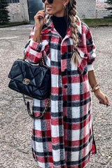 Clidress New Fashion Plaid Long Woolen Coat
