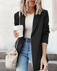 Clidress Simple Color Lapel Suit Blazer Jacket