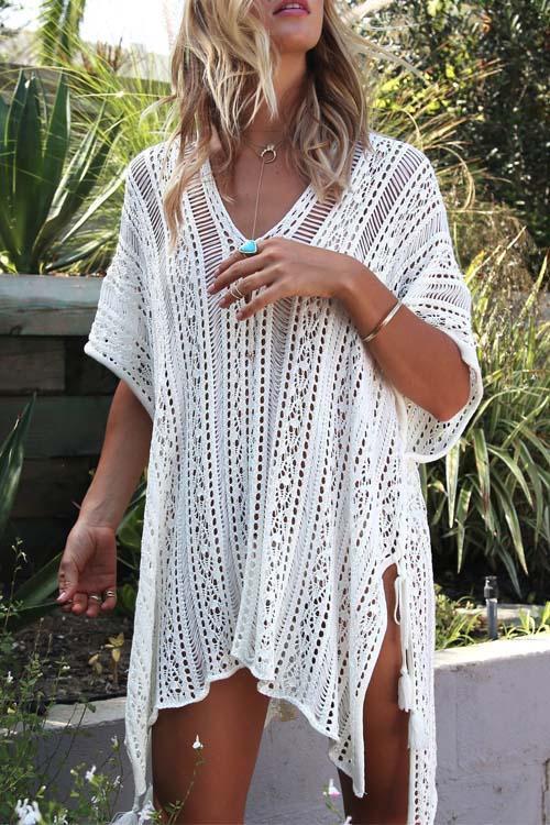 Clidress Hollow Out Knitted  Beach Cover Up