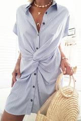 Clidress Striped Trist Knot  Shirt Dress