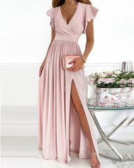 Clidress Fly Shoulder High Split Maxi Dress