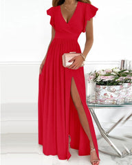 Clidress Fly Shoulder High Split Maxi Dress