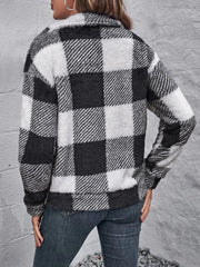 Clidress Zip Up Polar Soft Fleece Gingham Coat Jacket