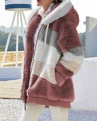 Clidress Thick Plush Plaid Worm Hoodie Coat