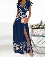 Clidress Fly Shoulder High Split Maxi Dress