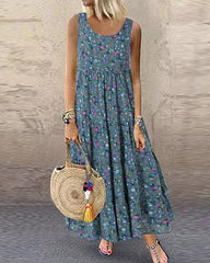 Clidress Retro Floral Cotton Maxi Dress