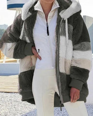 Clidress Thick Plush Plaid Worm Hoodie Coat