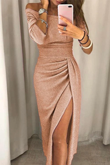 Clidress Glittering Wrap Split Cocktail Dress