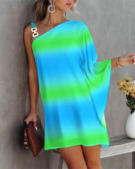 Clidress Off One Shoulder Chain Bat Sleeve Dress
