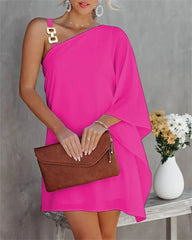 Clidress Off One Shoulder Chain Bat Sleeve Dress