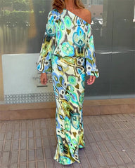 Clidress Floral Print One-Shoulder Top & Skirt 2 Pieces Set