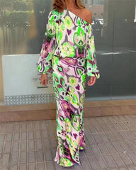 Clidress Floral Print One-Shoulder Top & Skirt 2 Pieces Set
