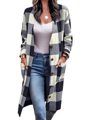 Clidress Button Down Plaid Long Woolen Coat