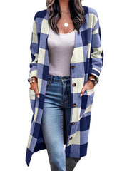 Clidress Button Down Plaid Long Woolen Coat