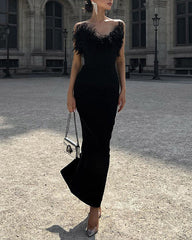 Clidress Tube Feather Mermaid Party Dress