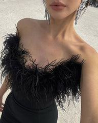 Clidress Tube Feather Mermaid Party Dress