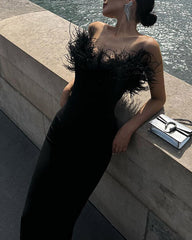 Clidress Tube Feather Mermaid Party Dress
