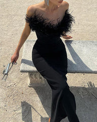 Clidress Tube Feather Mermaid Party Dress