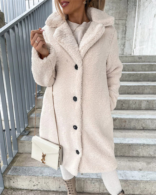 Clidress Lapel Faux Fur Warm Flannel Long  Coat