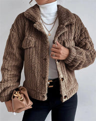 Clidress Lapel Button Velvet Jacket Coat