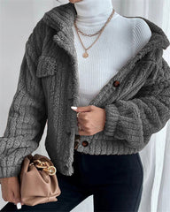 Clidress Lapel Button Velvet Jacket Coat