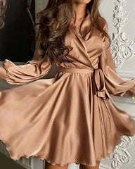 Clidress Wrap Silk Feel Sweet Mini Dress