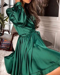 Clidress Wrap Silk Feel Sweet Mini Dress