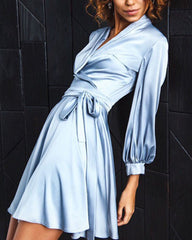 Clidress Wrap Silk Feel Sweet Mini Dress