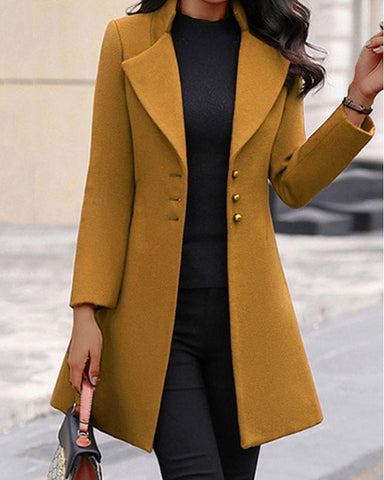 Clidress Lapel Button Down Overcoat Woollen Coat