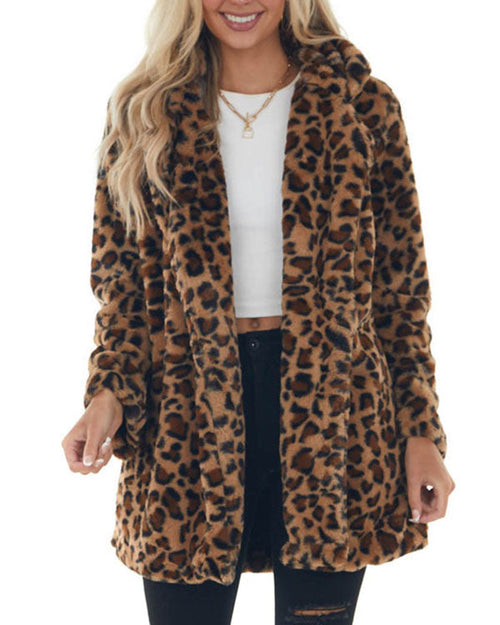 Clidress Faux Fur Leopard Fashion Warm Coat