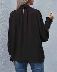 Clidress Bow Tie Bubble Sleeve Blouse Top