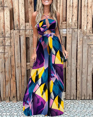 Clidress X Slip Print Backless Jumpsuit