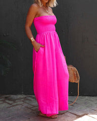 Clidress Elastic Tube Top Wide Leg Jumpsuit