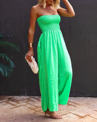 Clidress Elastic Tube Top Wide Leg Jumpsuit