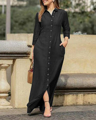 Clidress Botton Down Long Denim Shirt Dress