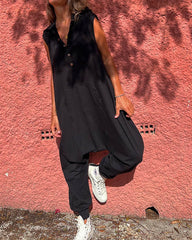 Clidress Solid Roomy Fit Hooded Jumpsuit