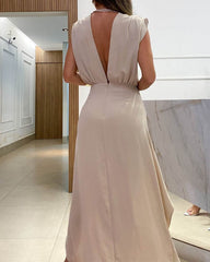 Clidress Deep V Neck Short Front Long Back Dress