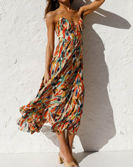 Clidress V Neck Slip Colorful Printed Boho Dress