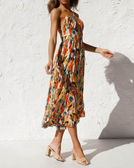 Clidress V Neck Slip Colorful Printed Boho Dress