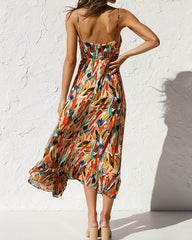 Clidress V Neck Slip Colorful Printed Boho Dress