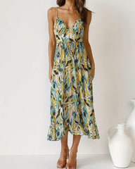 Clidress V Neck Slip Colorful Printed Boho Dress