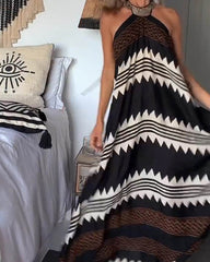 Clidress Hanging Neck Backless Boho Maxi Dress
