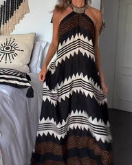 Clidress Hanging Neck Backless Boho Maxi Dress
