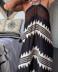Clidress Hanging Neck Backless Boho Maxi Dress