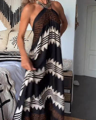 Clidress Hanging Neck Backless Boho Maxi Dress