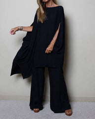 Clidress Bat Slip Sleeve Over Size Top & Pants Set