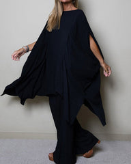 Clidress Bat Slip Sleeve Over Size Top & Pants Set