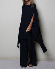 Clidress Bat Slip Sleeve Over Size Top & Pants Set