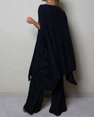 Clidress Bat Slip Sleeve Over Size Top & Pants Set