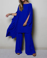 Clidress Bat Slip Sleeve Over Size Top & Pants Set